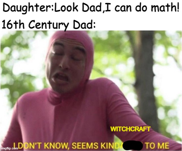 I Don't Know, Seems Kinda Gay To Me | Daughter:Look Dad,I can do math! 16th Century Dad:; WITCHCRAFT | image tagged in i don't know seems kinda gay to me,witchcraft,16th century,witch | made w/ Imgflip meme maker