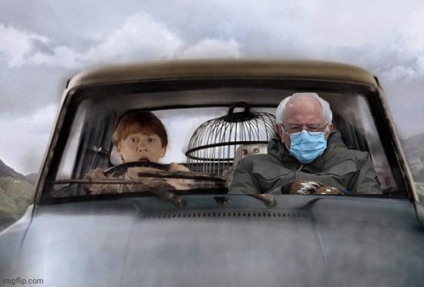 Ron and Bernie hitch a ride | image tagged in harry potter uber,bernie sanders,bernie | made w/ Imgflip meme maker