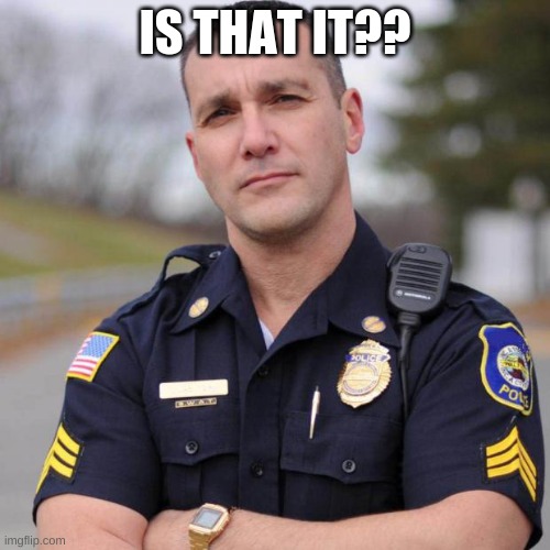 Cop | IS THAT IT?? | image tagged in cop | made w/ Imgflip meme maker