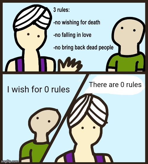 Big brain | There are 0 rules; I wish for 0 rules | image tagged in genie rules meme | made w/ Imgflip meme maker