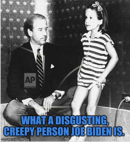 Joe Biden the Pedocrat | WHAT A DISGUSTING, CREEPY PERSON JOE BIDEN IS. | image tagged in joe biden the pedocrat | made w/ Imgflip meme maker