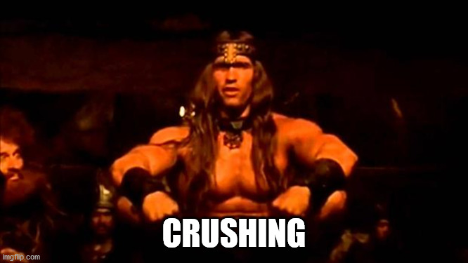 conan crush your enemies | CRUSHING | image tagged in conan crush your enemies | made w/ Imgflip meme maker