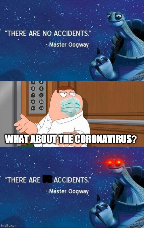 coronavirus meme | WHAT ABOUT THE CORONAVIRUS？ | image tagged in there are no accidents,family guy what about blank meme | made w/ Imgflip meme maker