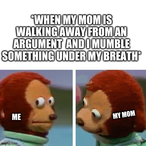 AYE I JUST MADE A NEW TEMPLATE | *WHEN MY MOM IS WALKING AWAY FROM AN ARGUMENT  AND I MUMBLE SOMETHING UNDER MY BREATH*; MY MOM; ME | image tagged in what did you say | made w/ Imgflip meme maker