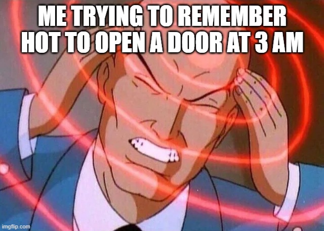Trying to remember | ME TRYING TO REMEMBER HOT TO OPEN A DOOR AT 3 AM | image tagged in trying to remember | made w/ Imgflip meme maker