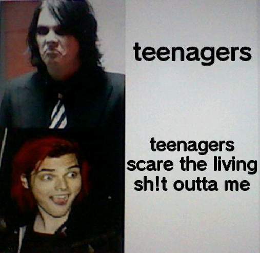 THEY COULD CARE LESS AS LONG AS SOMEONE WILL BLEED SO DARKEN UR CLOTHES OR STRIKE A VIOLENT POSE | teenagers; teenagers scare the living sh!t outta me | image tagged in gerard way hotline bling | made w/ Imgflip meme maker