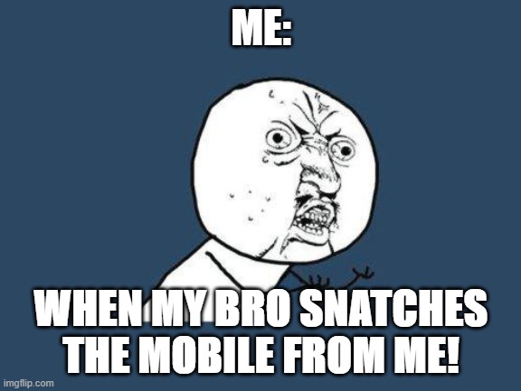 Why you no | ME:; WHEN MY BRO SNATCHES
THE MOBILE FROM ME! | image tagged in why you no | made w/ Imgflip meme maker