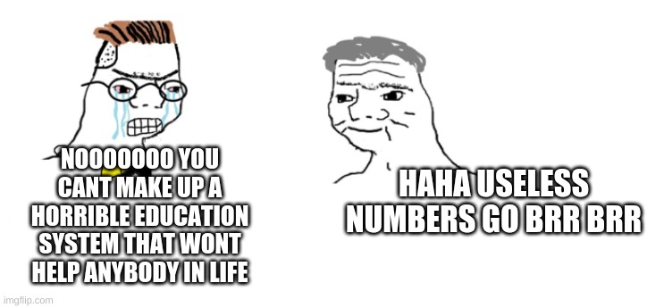 nooo haha go brrr | NOOOOOOO YOU CANT MAKE UP A HORRIBLE EDUCATION SYSTEM THAT WONT HELP ANYBODY IN LIFE; HAHA USELESS NUMBERS GO BRR BRR | image tagged in nooo haha go brrr | made w/ Imgflip meme maker