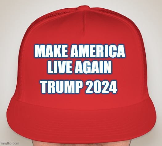 Trumo 2024 hat | MAKE AMERICA LIVE AGAIN; TRUMP 2024 | image tagged in trump hat | made w/ Imgflip meme maker