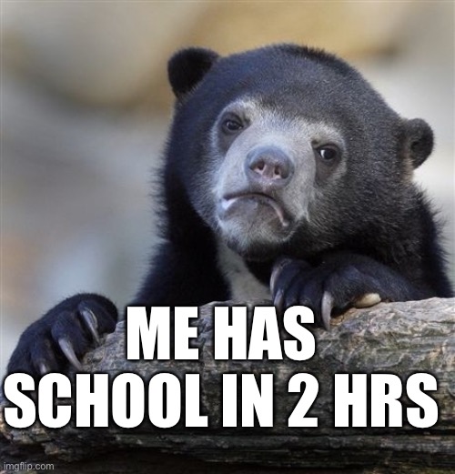 its 5 am now T-T | ME HAS SCHOOL IN 2 HRS | image tagged in memes,confession bear | made w/ Imgflip meme maker
