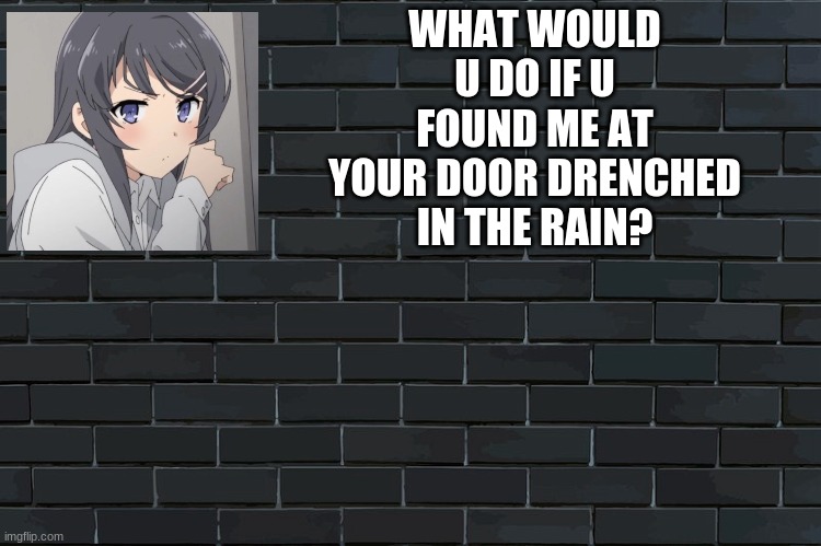 What would ya do? | WHAT WOULD U DO IF U FOUND ME AT YOUR DOOR DRENCHED IN THE RAIN? | image tagged in template | made w/ Imgflip meme maker