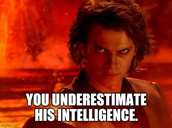 You Underestimate My Power Meme | YOU UNDERESTIMATE HIS INTELLIGENCE. | image tagged in memes,you underestimate my power | made w/ Imgflip meme maker