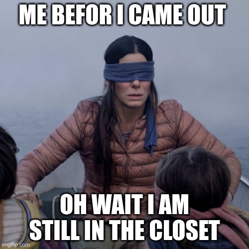 Bird Box | ME BEFOR I CAME OUT; OH WAIT I AM STILL IN THE CLOSET | image tagged in memes,bird box | made w/ Imgflip meme maker