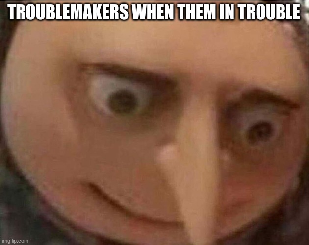 gru meme | TROUBLEMAKERS WHEN THEM IN TROUBLE | image tagged in gru meme | made w/ Imgflip meme maker