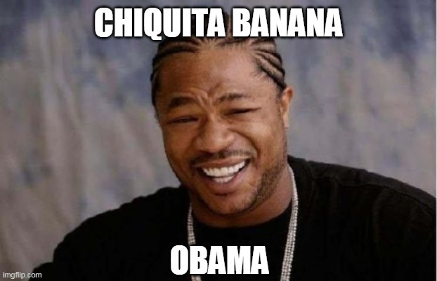 Yo Dawg Heard You | CHIQUITA BANANA; OBAMA | image tagged in memes,yo dawg heard you,xzibit,chiquita,banana,obama | made w/ Imgflip meme maker