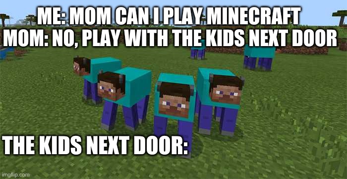 me and the boys | MOM: NO, PLAY WITH THE KIDS NEXT DOOR; ME: MOM CAN I PLAY MINECRAFT; THE KIDS NEXT DOOR: | image tagged in the boys | made w/ Imgflip meme maker
