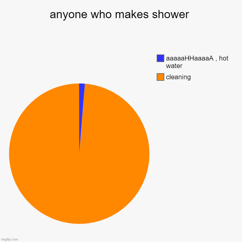 anyone who makes shower | cleaning, aaaaaHHaaaaA , hot water | image tagged in charts,pie charts | made w/ Imgflip chart maker