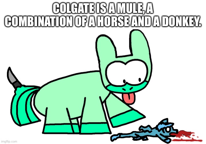 Dumbo Fact #19 | COLGATE IS A MULE, A COMBINATION OF A HORSE AND A DONKEY. | image tagged in colgate kills a fluffy | made w/ Imgflip meme maker