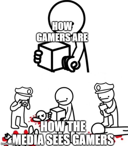 Asdfmovie music box | HOW GAMERS ARE; HOW THE MEDIA SEES GAMERS | image tagged in asdfmovie music box,gaming,asdfmovie,asdf movie,media | made w/ Imgflip meme maker