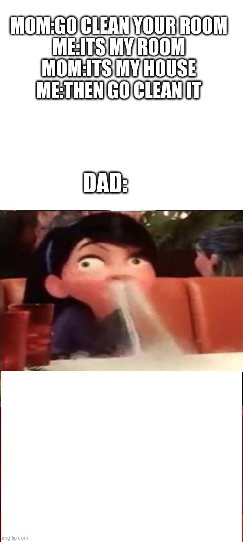 Inhaling Seagull | MOM:GO CLEAN YOUR ROOM


ME:ITS MY ROOM


MOM:ITS MY HOUSE


ME:THEN GO CLEAN IT; DAD: | image tagged in memes,inhaling seagull | made w/ Imgflip meme maker