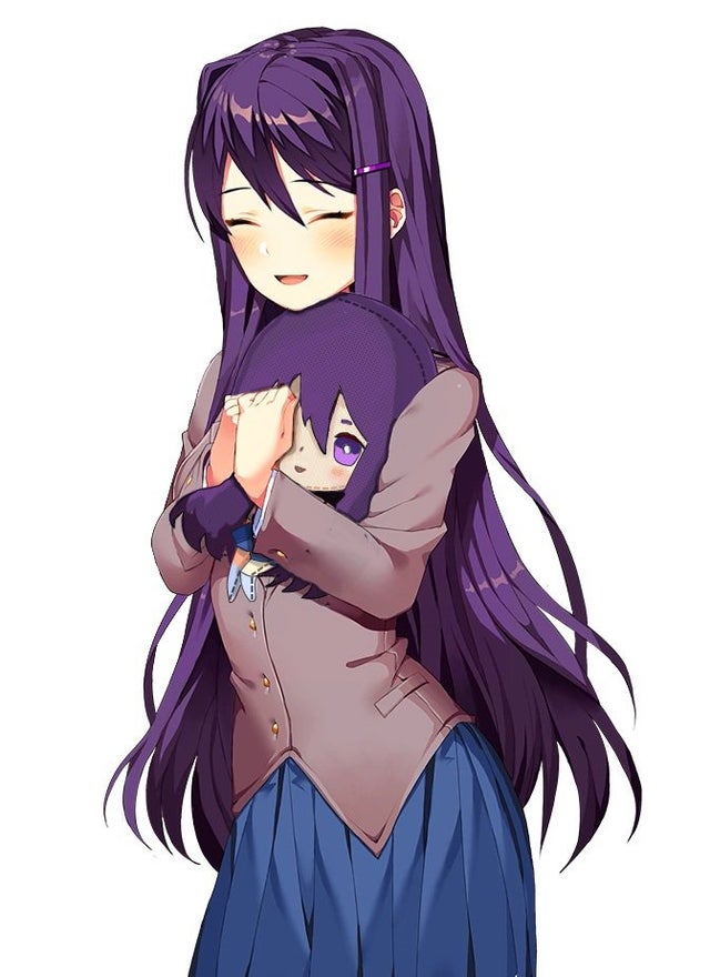 Yuri with Plushie (DDLC) Blank Meme Template