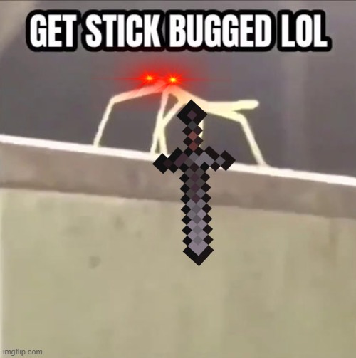 E | image tagged in get stick bugged lol | made w/ Imgflip meme maker