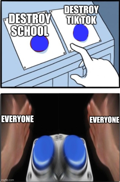 Why cant we have both? | DESTROY TIK TOK; DESTROY SCHOOL; EVERYONE; EVERYONE | image tagged in two buttons press both | made w/ Imgflip meme maker