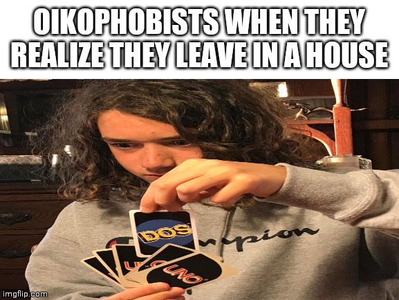 ( the fear of houses if you didn't know ) | OIKOPHOBISTS WHEN THEY REALIZE THEY LEAVE IN A HOUSE | image tagged in phobia | made w/ Imgflip meme maker