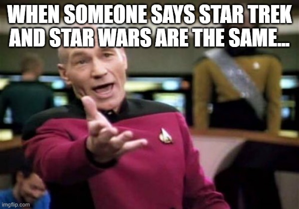 wtf, no | WHEN SOMEONE SAYS STAR TREK AND STAR WARS ARE THE SAME... | image tagged in memes,picard wtf | made w/ Imgflip meme maker
