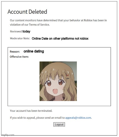 Roblox Bans You For Online Dating Imgflip - roblox dating app