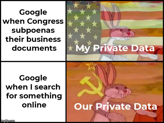 Google's Private Data | image tagged in google,data,capitalism,communism,capitalist and communist,bugs bunny | made w/ Imgflip meme maker