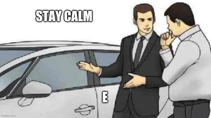 Car Salesman Slaps Roof Of Car | STAY CALM; E | image tagged in memes,car salesman slaps roof of car | made w/ Imgflip meme maker