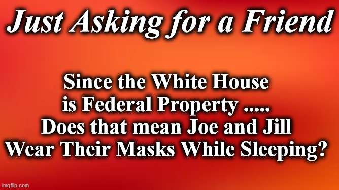 note | Just Asking for a Friend; Since the White House is Federal Property ..... Does that mean Joe and Jill Wear Their Masks While Sleeping? | image tagged in note | made w/ Imgflip meme maker