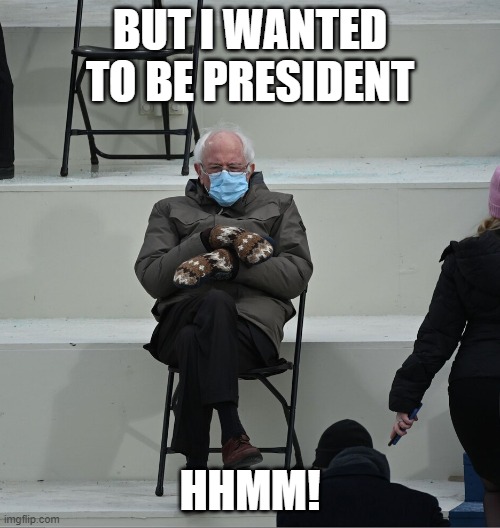 Mad Bernie | BUT I WANTED TO BE PRESIDENT; HHMM! | image tagged in bernie mittens | made w/ Imgflip meme maker