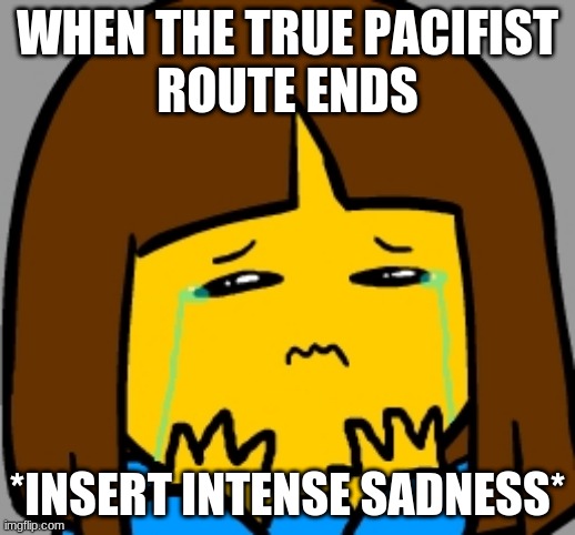 Why undertale...why you end!!! ;-; | WHEN THE TRUE PACIFIST
ROUTE ENDS; *INSERT INTENSE SADNESS* | image tagged in super sad frisk | made w/ Imgflip meme maker