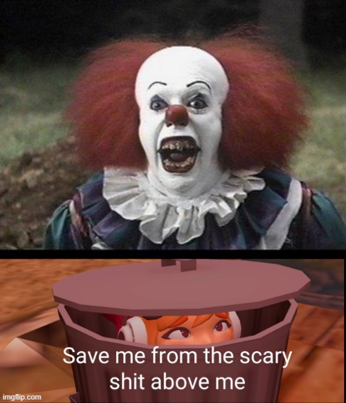 image tagged in scary clown,meggy dustbin | made w/ Imgflip meme maker