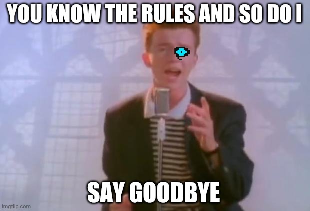Rick Astley | YOU KNOW THE RULES AND SO DO I; SAY GOODBYE | image tagged in rick astley | made w/ Imgflip meme maker