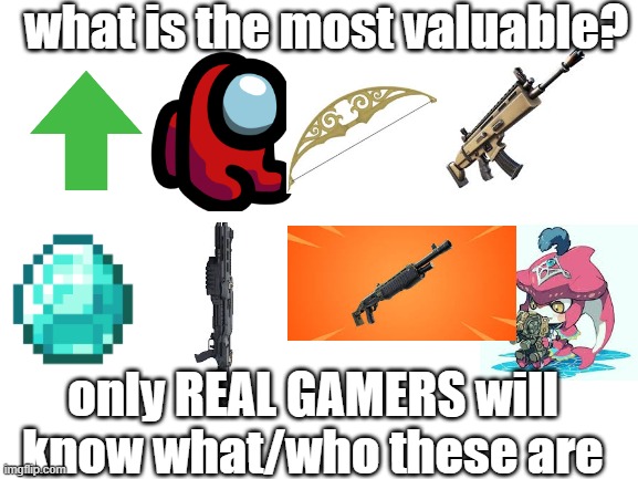 only REAL GAMERS will know what this is | what is the most valuable? only REAL GAMERS will know what/who these are | image tagged in blank white template | made w/ Imgflip meme maker