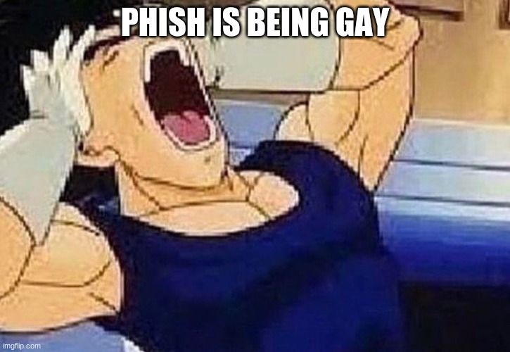 Vegeta screaming | PHISH IS BEING GAY | image tagged in vegeta screaming | made w/ Imgflip meme maker