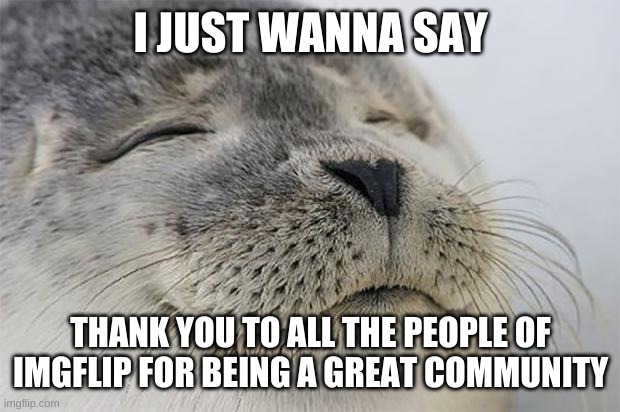 You guys are great | I JUST WANNA SAY; THANK YOU TO ALL THE PEOPLE OF IMGFLIP FOR BEING A GREAT COMMUNITY | image tagged in memes,satisfied seal | made w/ Imgflip meme maker