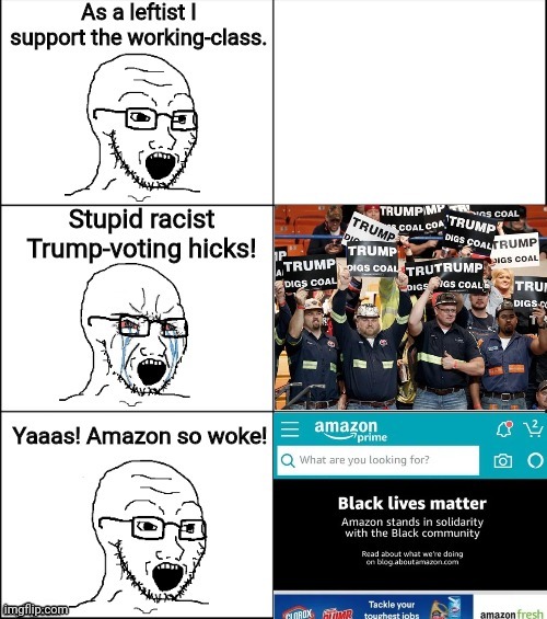 The left abandon the working-class for "woke" corporations | image tagged in liberal hypocrisy,sjw,corporations | made w/ Imgflip meme maker