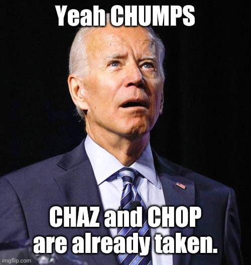 Joe Biden | Yeah CHUMPS CHAZ and CHOP are already taken. | image tagged in joe biden | made w/ Imgflip meme maker