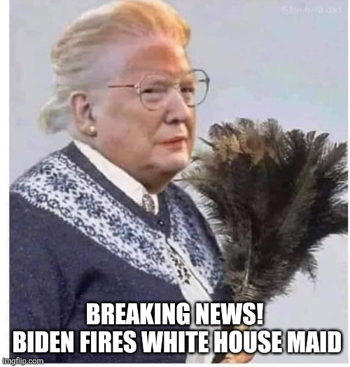 Trump fired | BREAKING NEWS!

 BIDEN FIRES WHITE HOUSE MAID | image tagged in trump,biden,white house,president,maid,fired | made w/ Imgflip meme maker