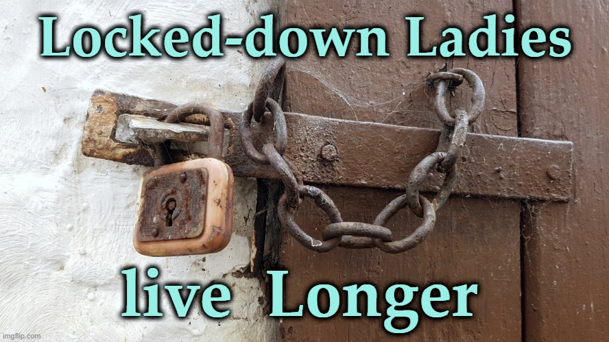 Locked-down Ladies | Locked-down Ladies; live  Longer | image tagged in padlocked latch,coronavirus,covid-19,isolation,women rights,safety | made w/ Imgflip meme maker