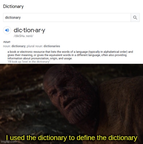 now I need to find a synonym for thesaurus | I used the dictionary to define the dictionary | image tagged in i used the stones to destroy the stones,memes,funny | made w/ Imgflip meme maker