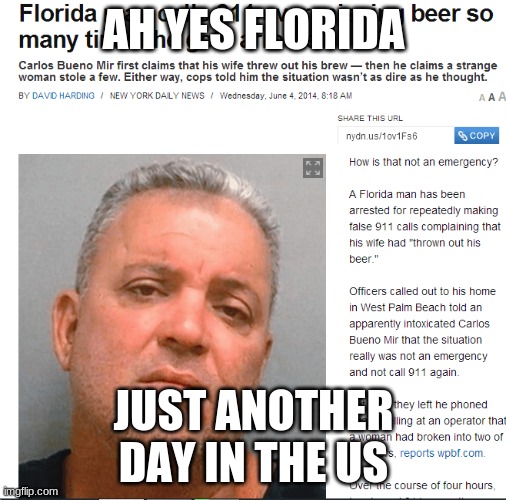 flordia man and hes beer | AH YES FLORIDA; JUST ANOTHER DAY IN THE US | image tagged in flordia man and hes beer | made w/ Imgflip meme maker