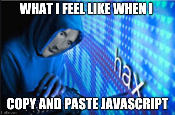 Hax | WHAT I FEEL LIKE WHEN I; COPY AND PASTE JAVASCRIPT | image tagged in hax | made w/ Imgflip meme maker