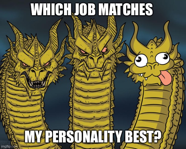 Stupid dragon | WHICH JOB MATCHES; MY PERSONALITY BEST? | image tagged in three-headed dragon | made w/ Imgflip meme maker