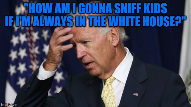 Joe Biden worries | "HOW AM I GONNA SNIFF KIDS IF I'M ALWAYS IN THE WHITE HOUSE?" | image tagged in joe biden worries | made w/ Imgflip meme maker