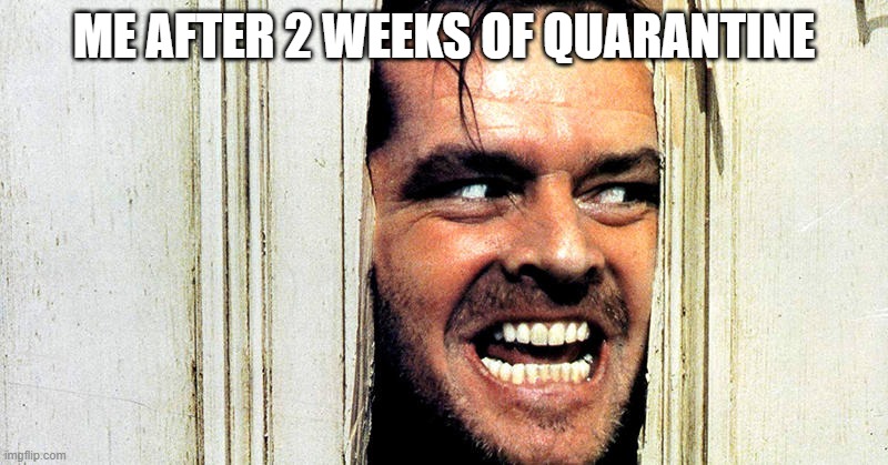 Here's Johnny meme | ME AFTER 2 WEEKS OF QUARANTINE | image tagged in quarantine | made w/ Imgflip meme maker